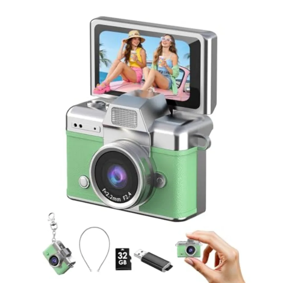 

Мини-камера-брелок 1080P, портативная цифровая камера с откидным ЖК-экраном 1,47 дюйма и вспышкой, ретро-коллекционная карманная камера для путешествий