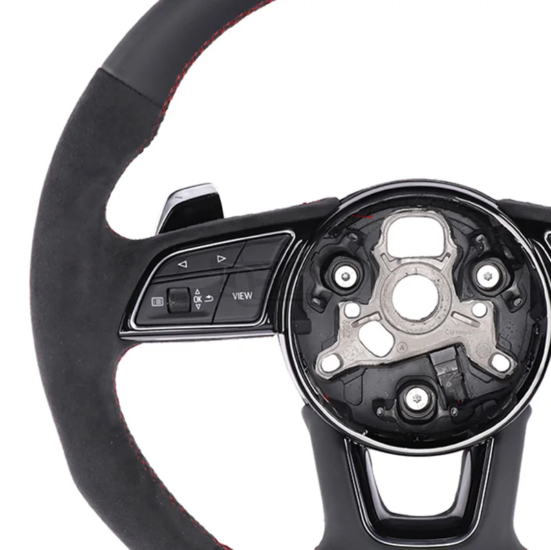 Steering wheel for Audi A4 B9 A3 A5 S5 Silver edged paddle shifters. With function keys and blackframeS RS Sline logo half suede