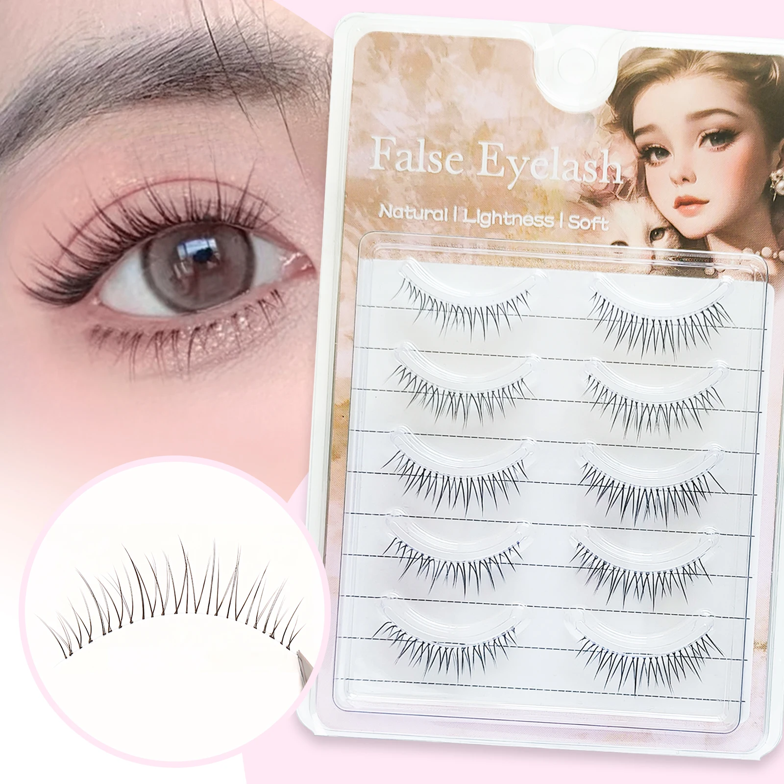5 Pairs Korean & Japanese Style False Eyelashes - Natural Look, Soft & Reusable With Clear Band, Waterproof, Mixed Lengths 11-15