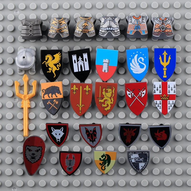 MOC Medieval Military Army Castle Warrior Shield Shoulder Armor Series Accessories Building Blocks Soldier Figure DIY Bricks Toy