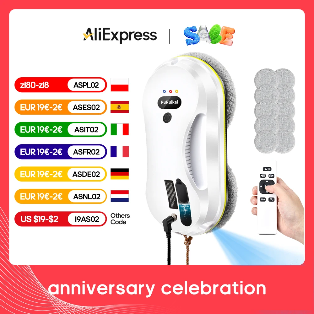 Household window automatic water spray cleaning robot vacuum cleaner remote control electric window wiper household glass wiper