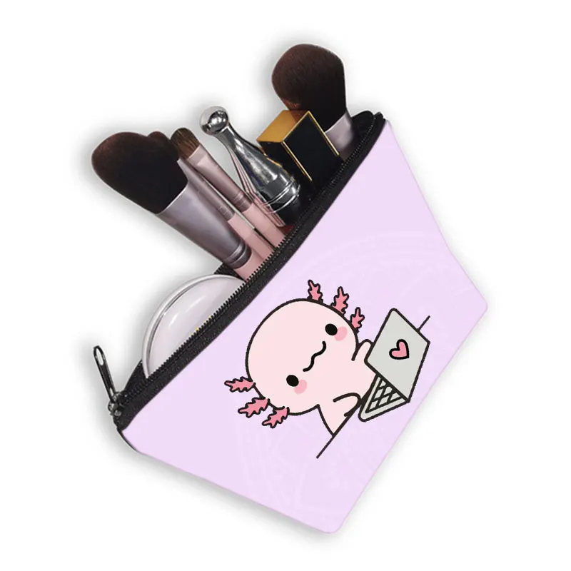 Cute Animal Sea Otters Axolotl / Ferret Pattern Cosmetic Bag Women Makeup Bags Zipper Cosmetic Cases Girl\'s Lipstick Holder Gift