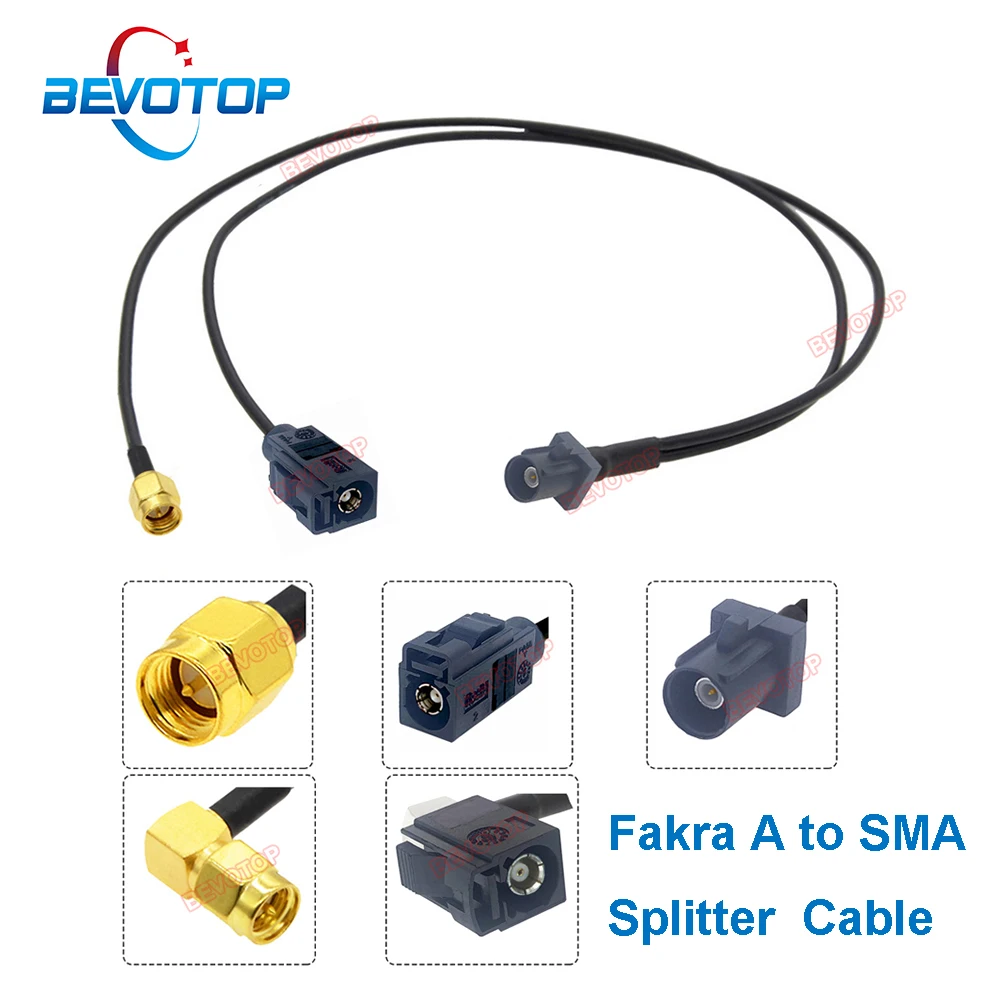 SMA to Fakra Splitter Cable Black Fakra A Male to 1xFakra A Female 1xSMA Male Plug RG174 Pigtail Auto Car Wire Harness Jumper