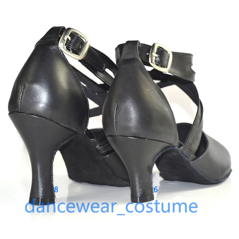 Professional Genuine Leather Ballroom Latin Dance Shoes Women Girls Black Tango Modern Jazz Salsa Suede Sole Heels Shoes US5-9