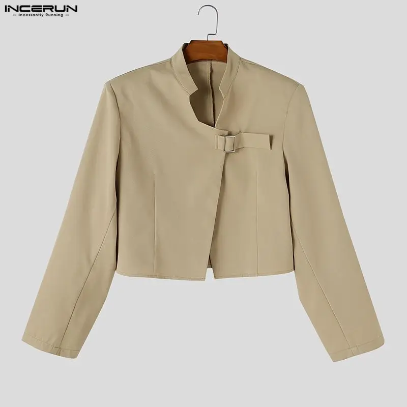 Fashion Men's Blazer Solid Color V Neck Long Sleeve One Button Casual Crop Blazer For Man Streetwear Leisure Male Suits INCERUN