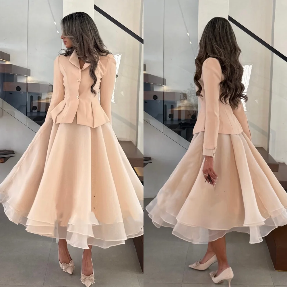 Customized Modern Style Jersey Button Pleat A-line V-neck Midi Dresses Bespoke Occasion Exquisite Simple Sparkle