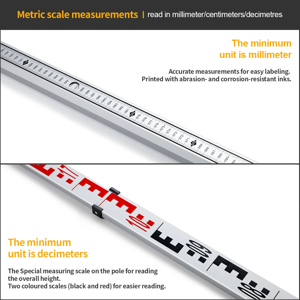 FIRECORE Aluminum Alloy Level Ruler 3M High Precision Tower Ruler For Rotary Laser/Automatic Optical Level (FLR300A)