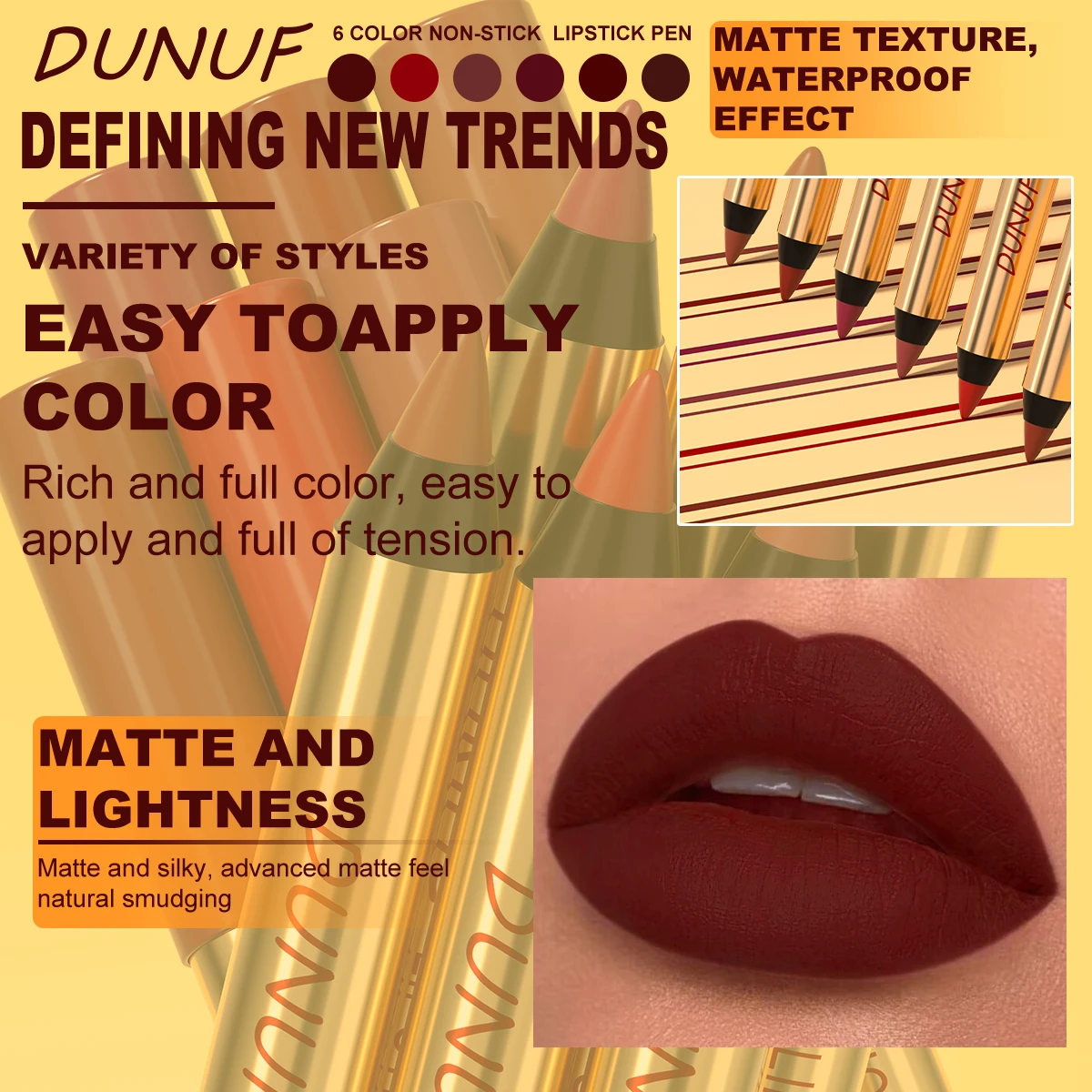 6-delige lipliner lippenstift universeel blijvend gemakkelijk te kleuren waterdicht podiumfestival make-up dagelijkse make-up