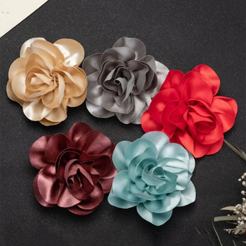 Fashion Large Flower Brooch Colorful Satin Fabric French Flower Brooch Handmade Suit Sweater Coat Decor Pins Brooches