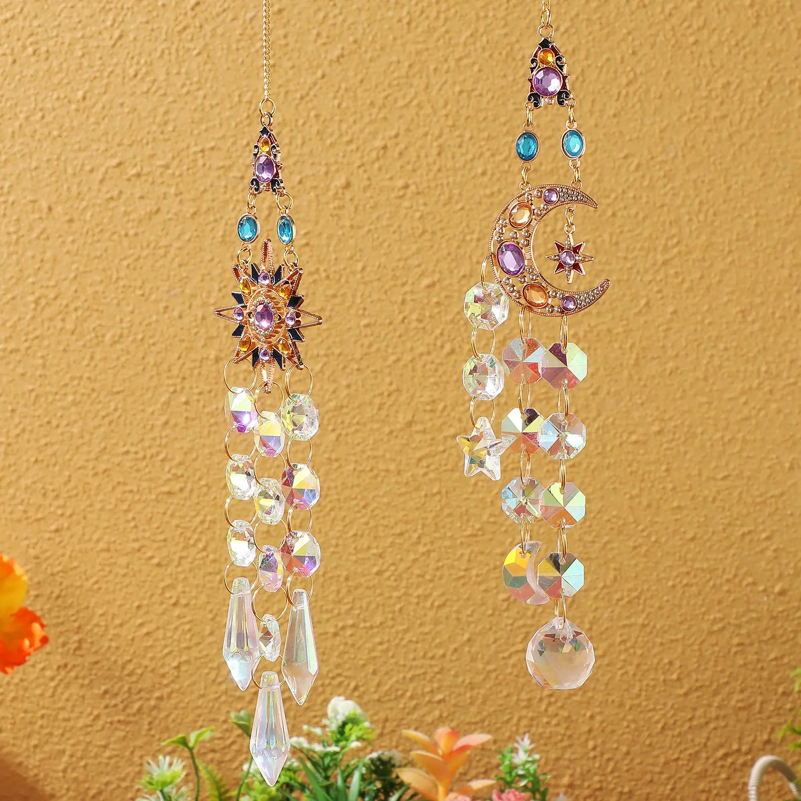 2 pcs Ornament Decor Home Decoration Halloween Christmas New Year Car Sun Catcher Crystal Sun Catcher Crystal Prism Pendant