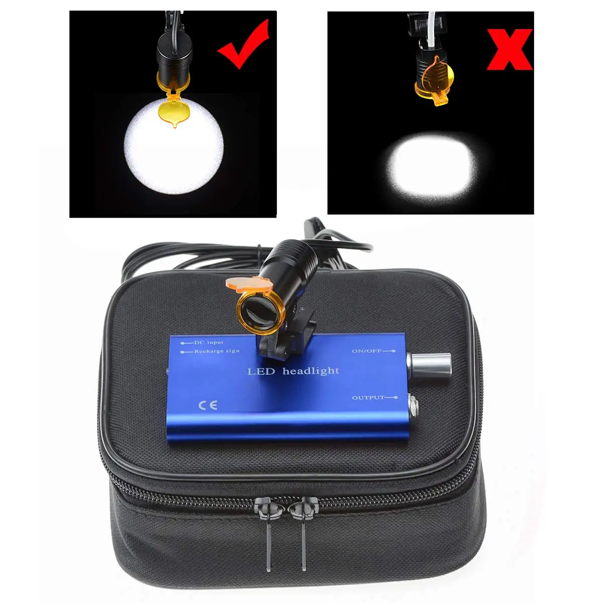 5W LED Headlight with Filter Clip-On Lamp Adjustable Spot with Cloth Case for Jewelry Watch Repair Tattoo Eyelash DIY