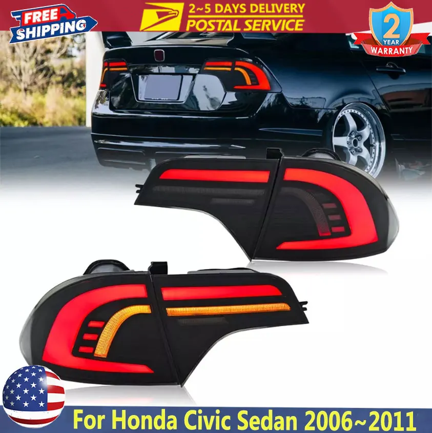1Pair LED Tail Light Brake Lamp For Honda Civic Sedan 2006~2011 Start up Animation Brake Rear Light Sequential Turn Signal Lamp