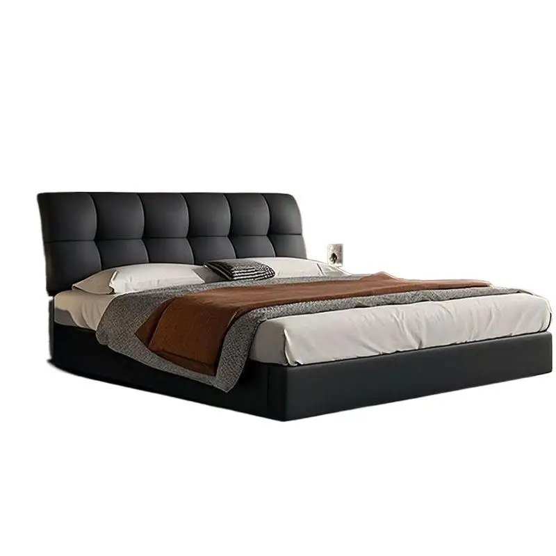 

Italian style, puff, minimalist, leather bed, modern, light luxury, master bedroom, small apartment