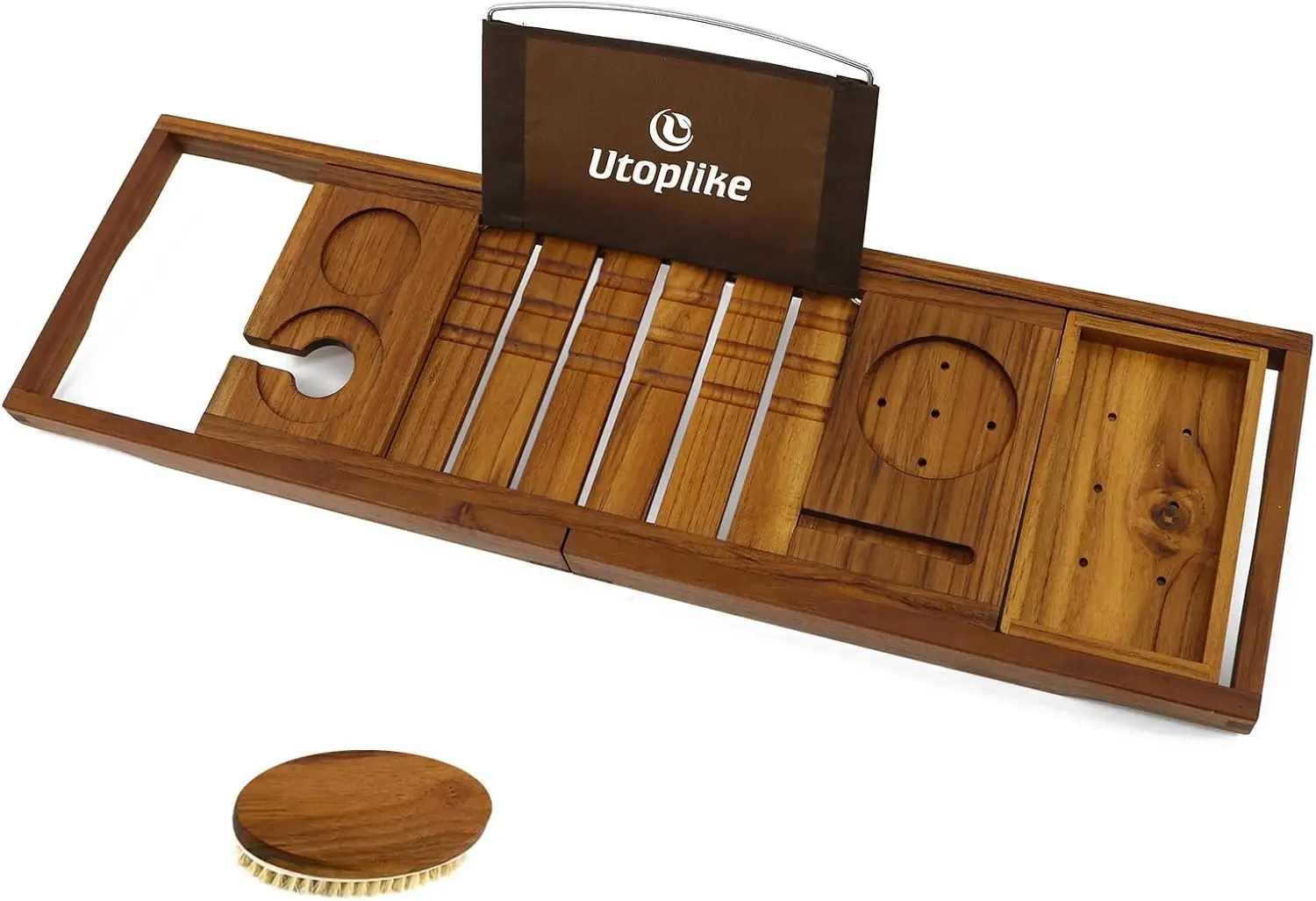 

Поднос-органайзер для ванны из тика, уникальный держатель для книг, планшетов, бокалов, стаканов и полотенец, регулируемый