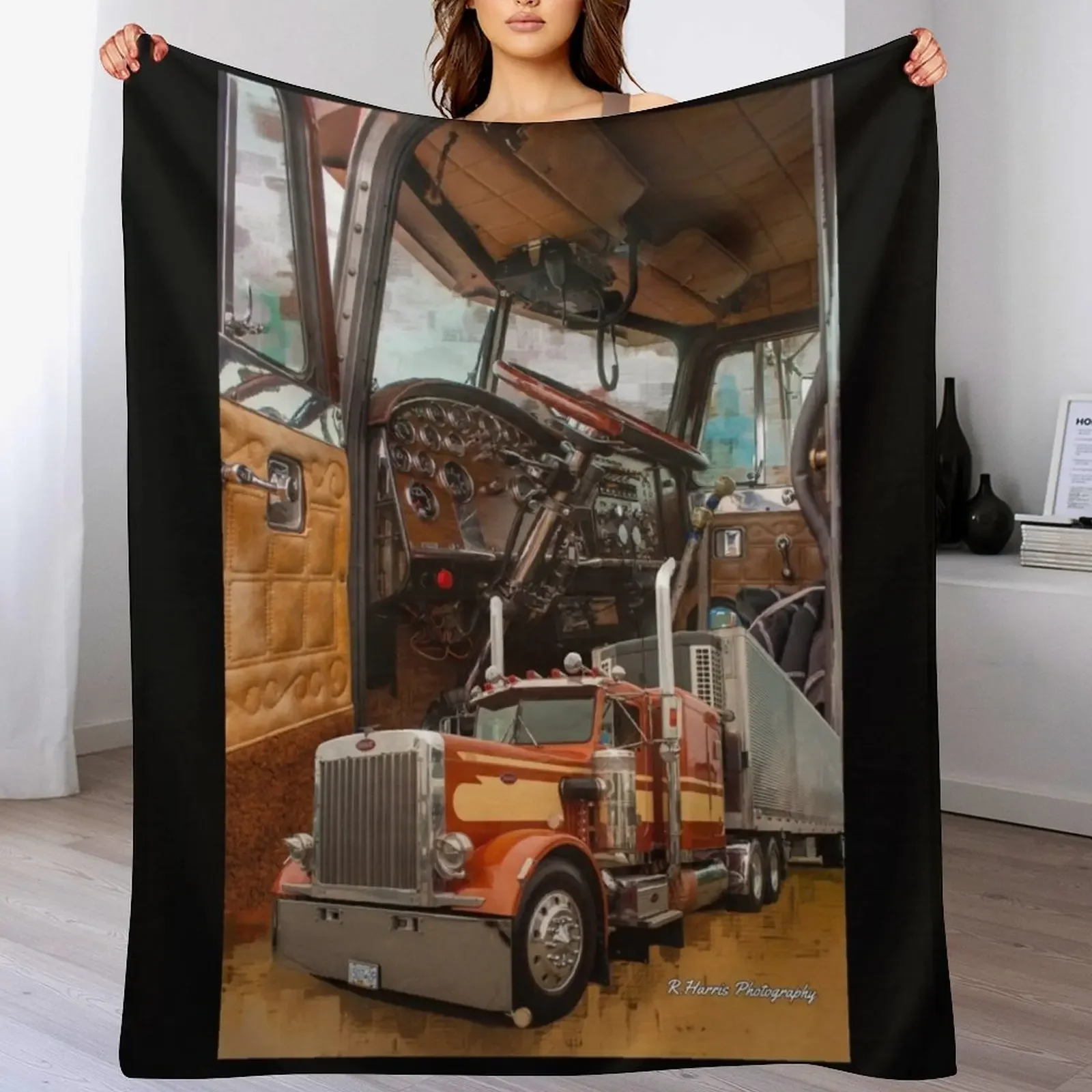 Old School Peterbilt Interior and Truck Throw Blanket Soft Warm Blanket Gift for Men Women Adults