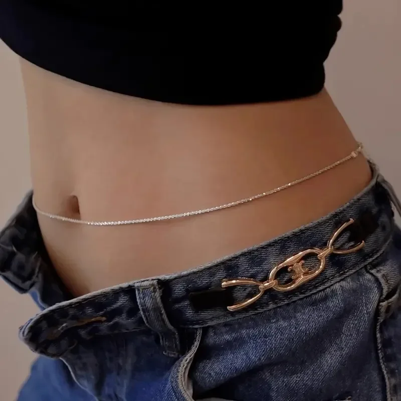 Accesorios de cadena para el cuerpo a la moda y Sexy, cadena lisa brillante, joyería de cadena para la cintura del Bikini de playa de verano para mujer 2025