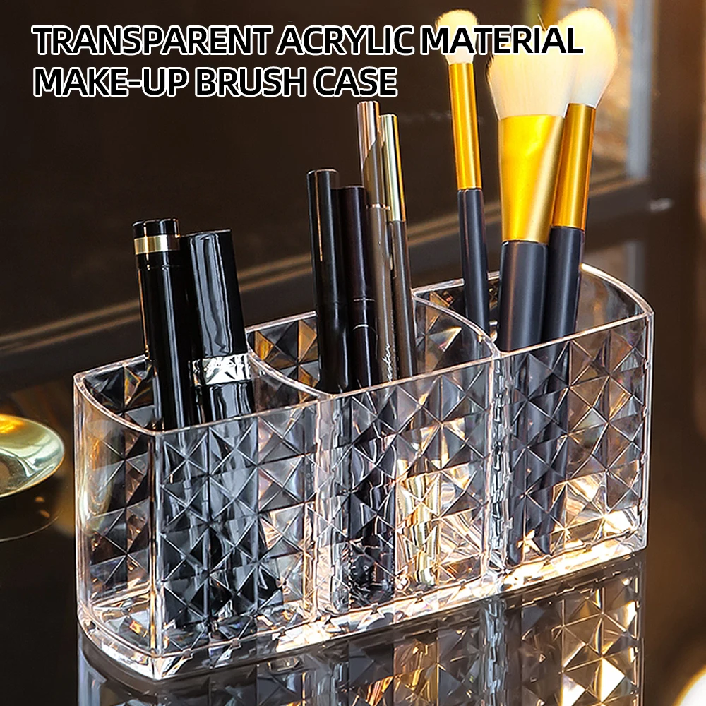 3 Grids Nail Art Brush Organizer Desktop Eyeliner Holder Cosmetics Pen Storage Rack Acrylic Makeup Brush Holder Showing Shelf