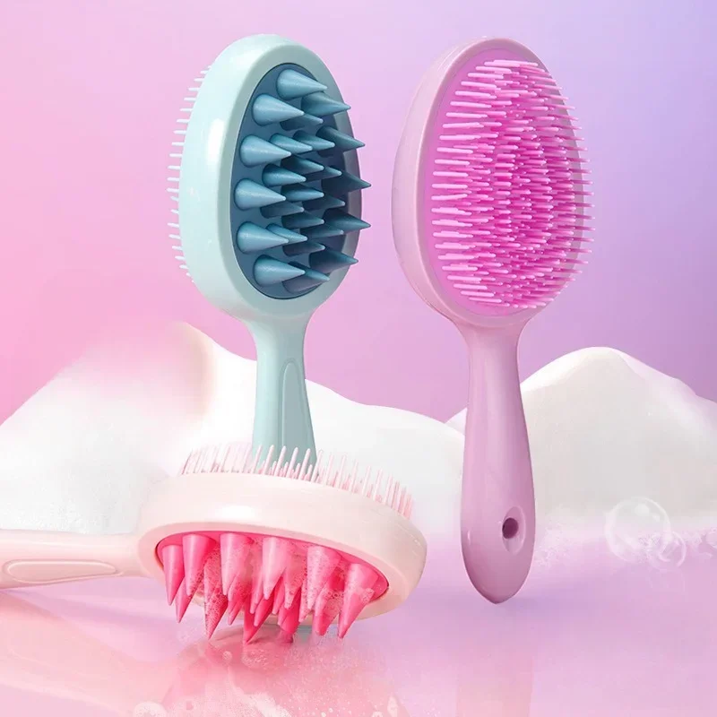 Two-sided Silicone Shampoo Brush Scalp Massage Brush Head Washing Comb Long Handle Hair Massager Body Scrubber Hair Accessories