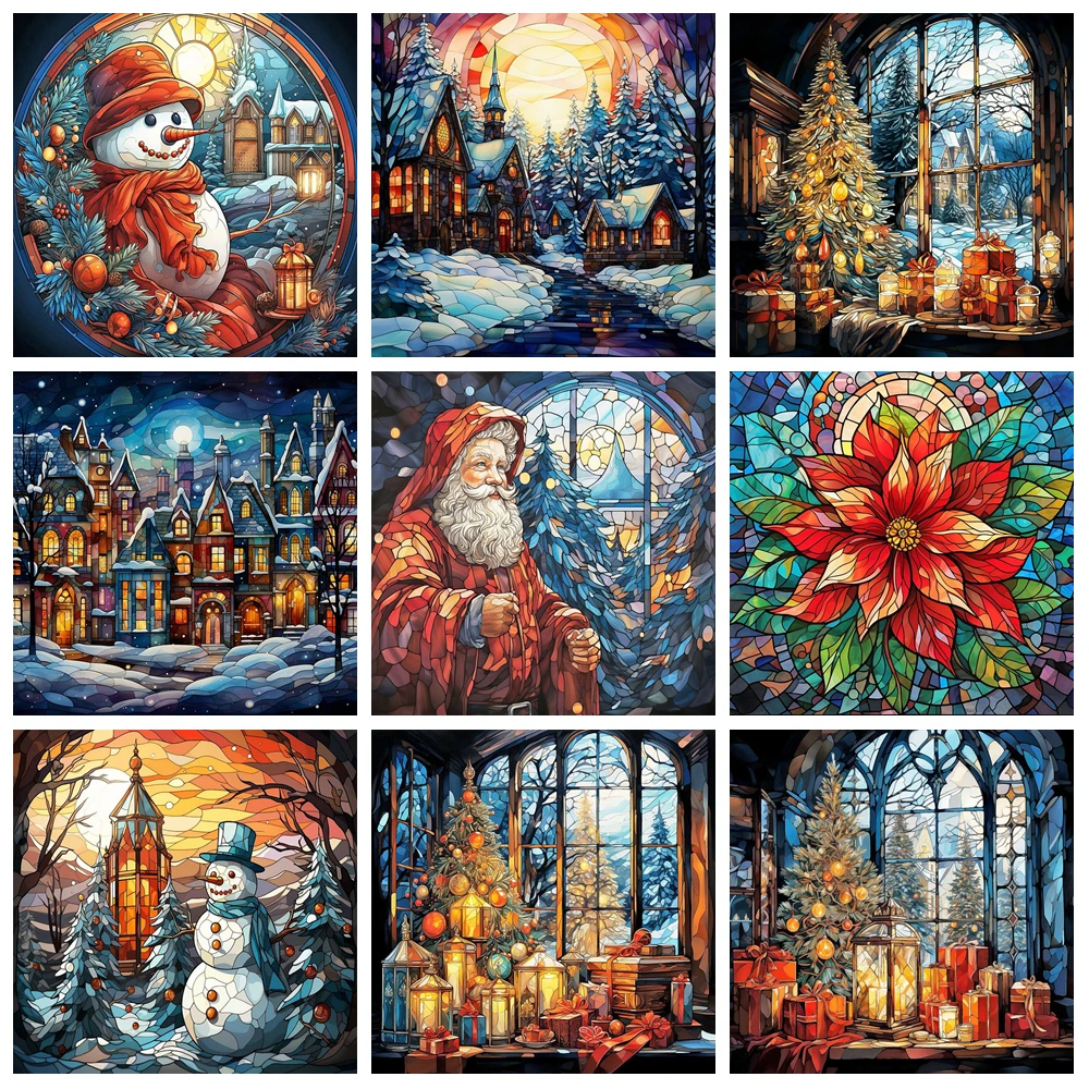 Diamond Art Painting Kits Christmas Tree Landscape Cross Stitch Suits Winter Diamond Embroidery Snowman Wall Decoration