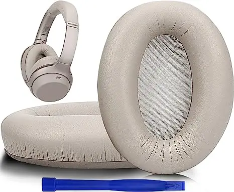 Sony WH-1000XM3 noise-canceling headphones with protein-leather replacement ear pads, acoustic memory foam ear pads (gold)