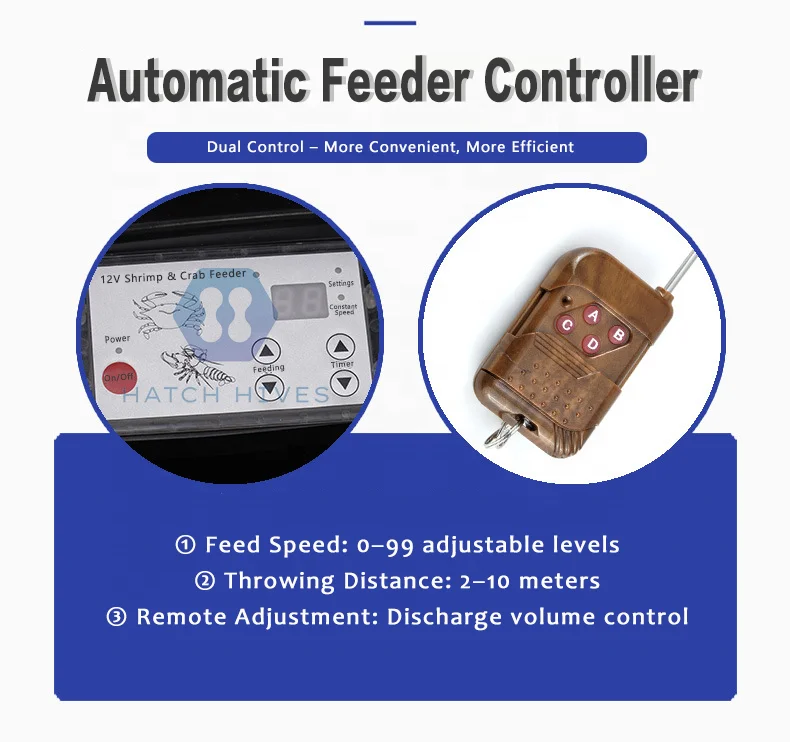 12V Automatic Shrimp Feeder, Spiral Discharge System, Remote Control, Outdoor Aquaculture Pond, Fish Farming Equipment