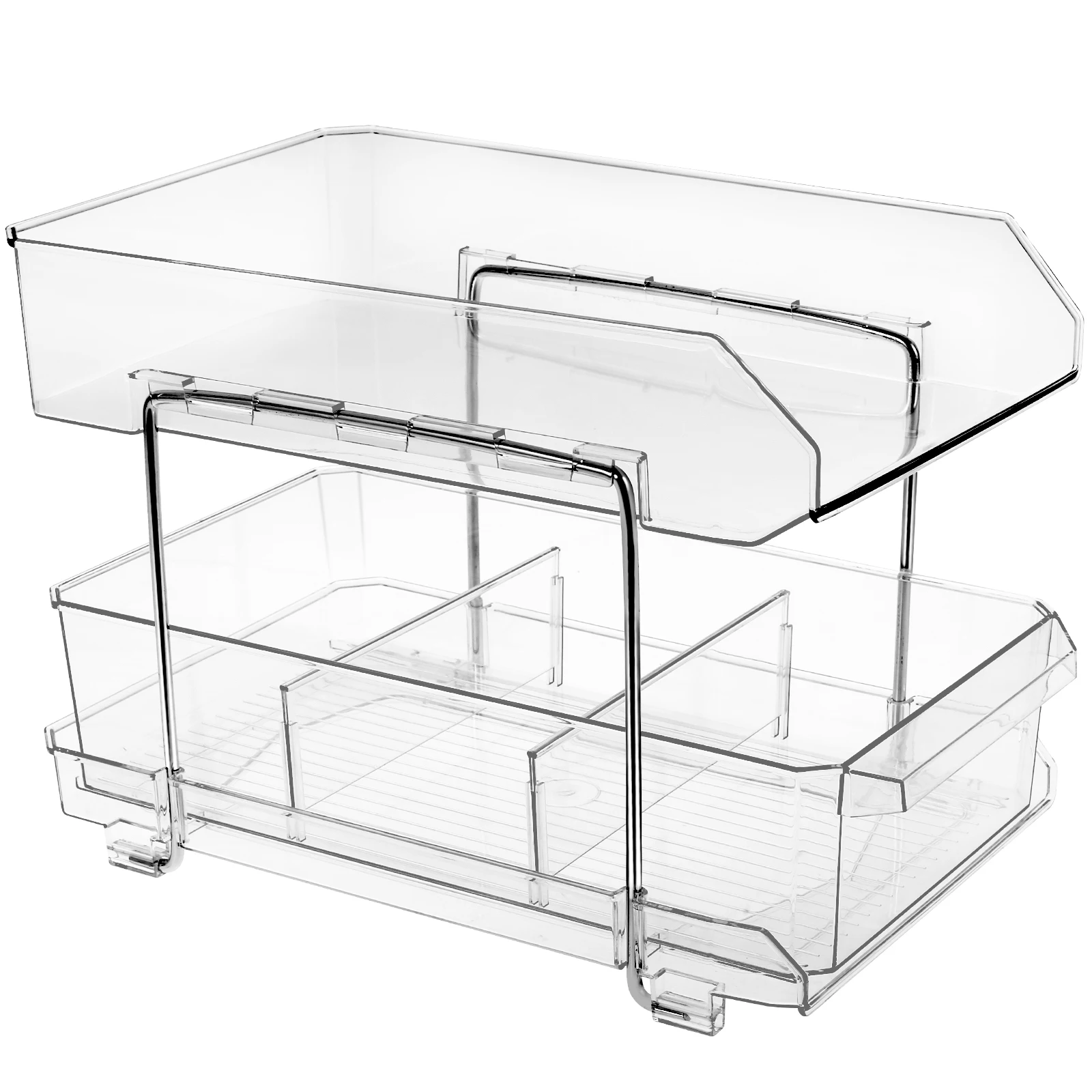 Under Sink Organizer 2 Tier Under Sink Shelf Organizer Kitchen Slide-Out Clear Storage Baskets Pantry Pull-out Organizing Tray