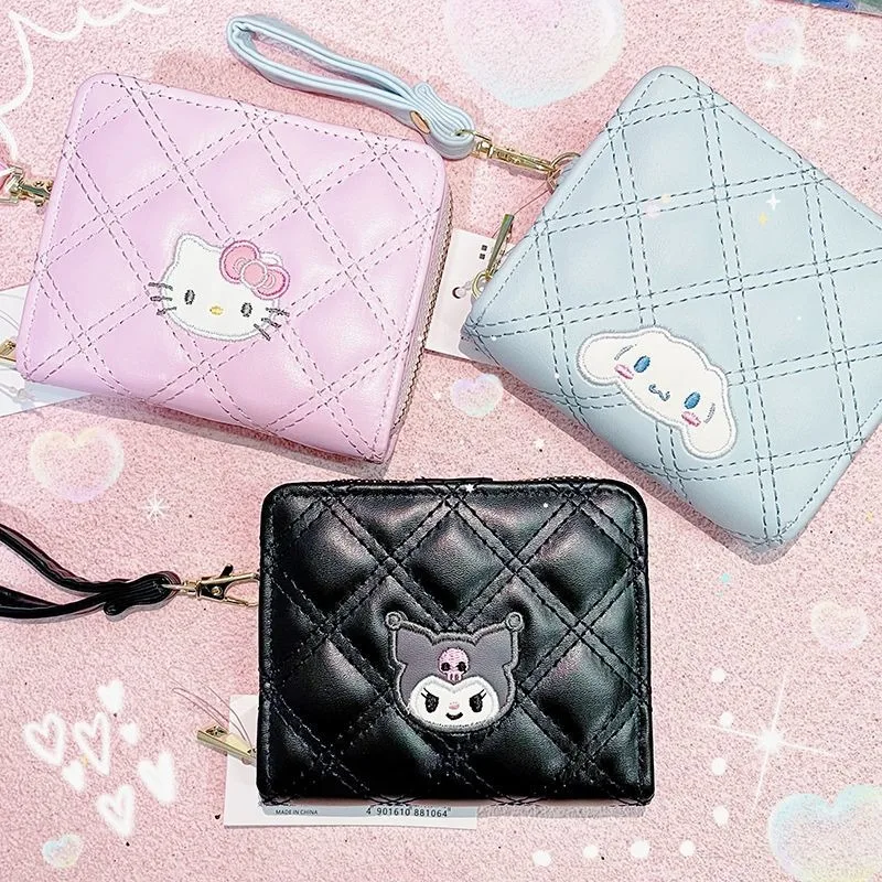 

Sanrio New Hello Kitty Kuromi My Melody Cinnamoroll Kawaii Anime Cartoon Coin Purse Wrist Bag Mini Compact Portable Short Style