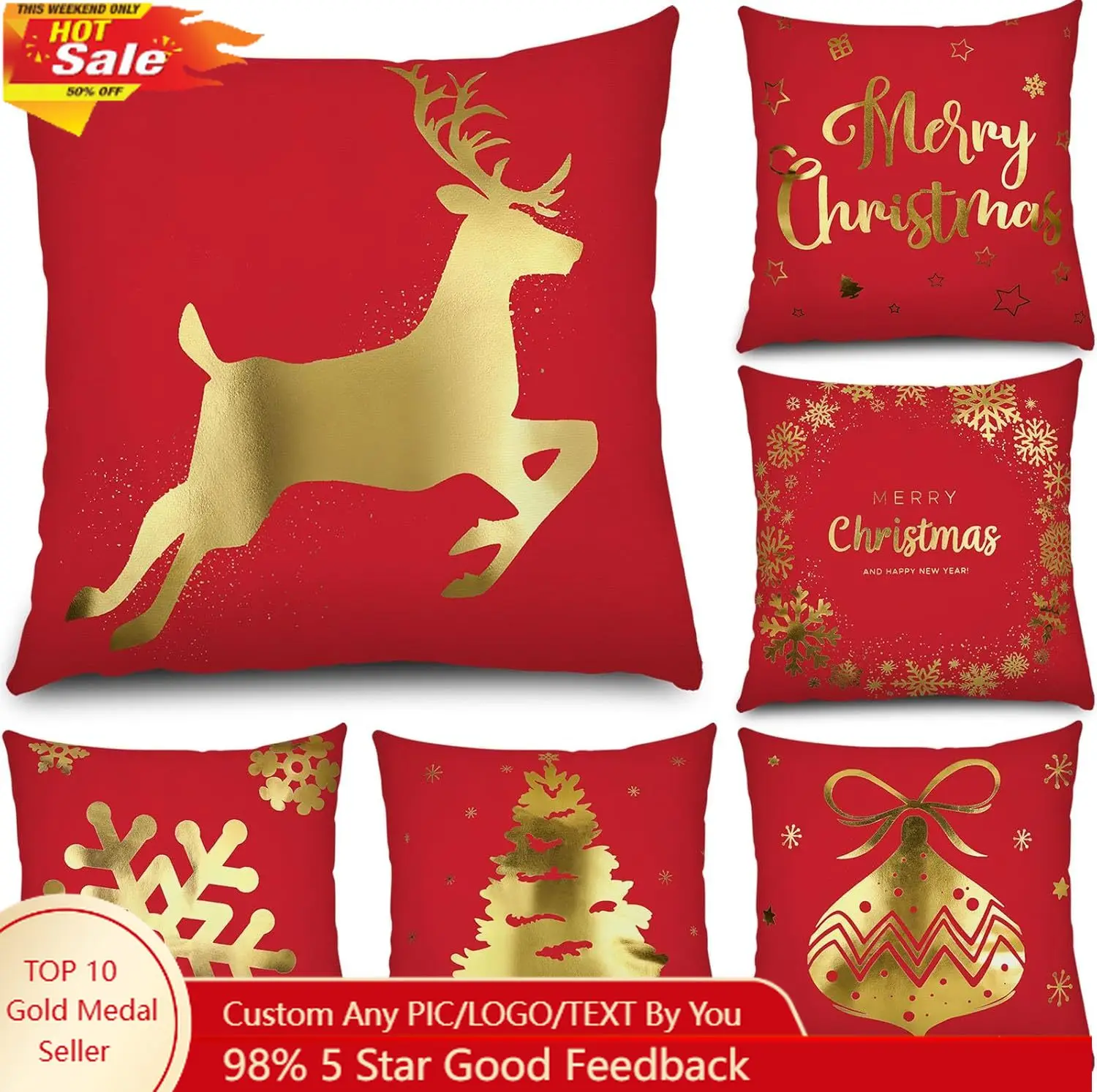 

Tatuo Christmas Pillow Covers 18 x 18 Set of 6 Christmas Decoration Throw Pillow Covers Winter Holiday Decor Cushion Cases for S