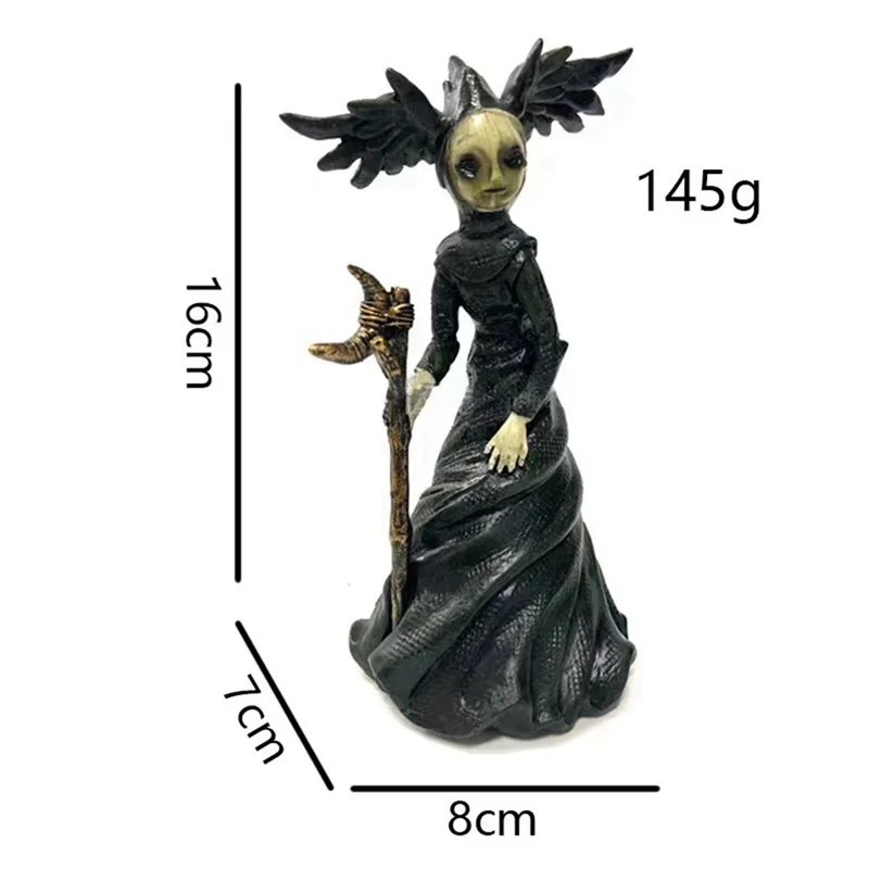 Halloween Witch Minifigure Statue Resin Creepy Witch Sculptures Garden Decoration for Home Desktop Garden Decoration