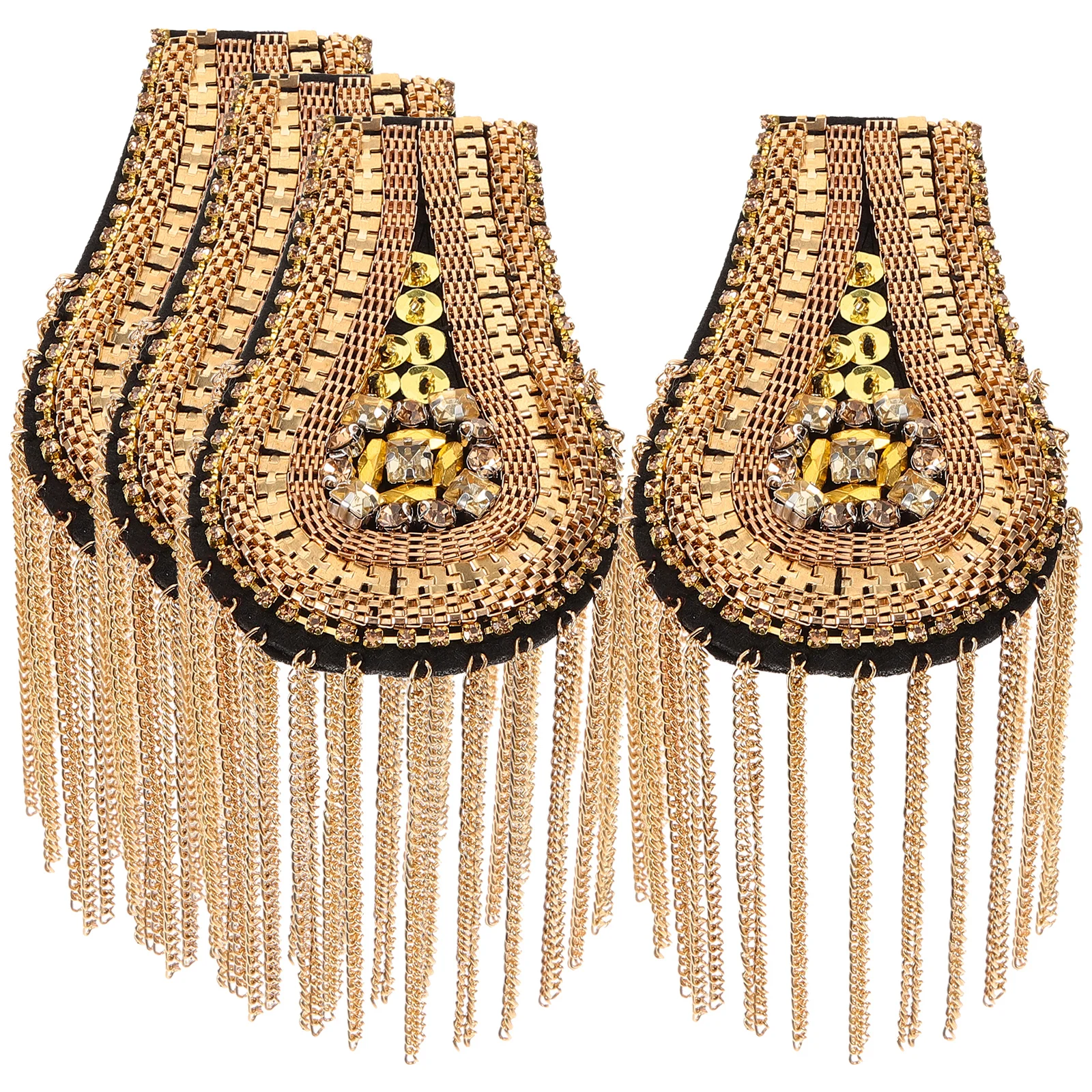 

4Pcs Metal Fringe Epaulettes Shoulder Decorations Tassel Chain Crystal Badges Costumes Accessories School Uniforms Events