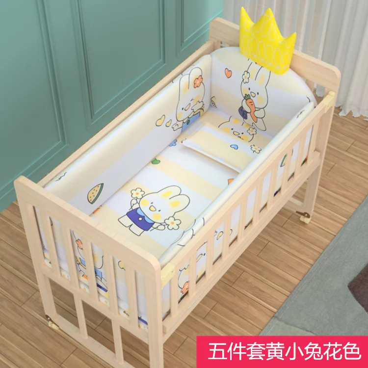 Crib soft frbric 5 in 1 90cm long 50cm wide cotton baby bedding full set of mattress fence baby playpen not include bed
