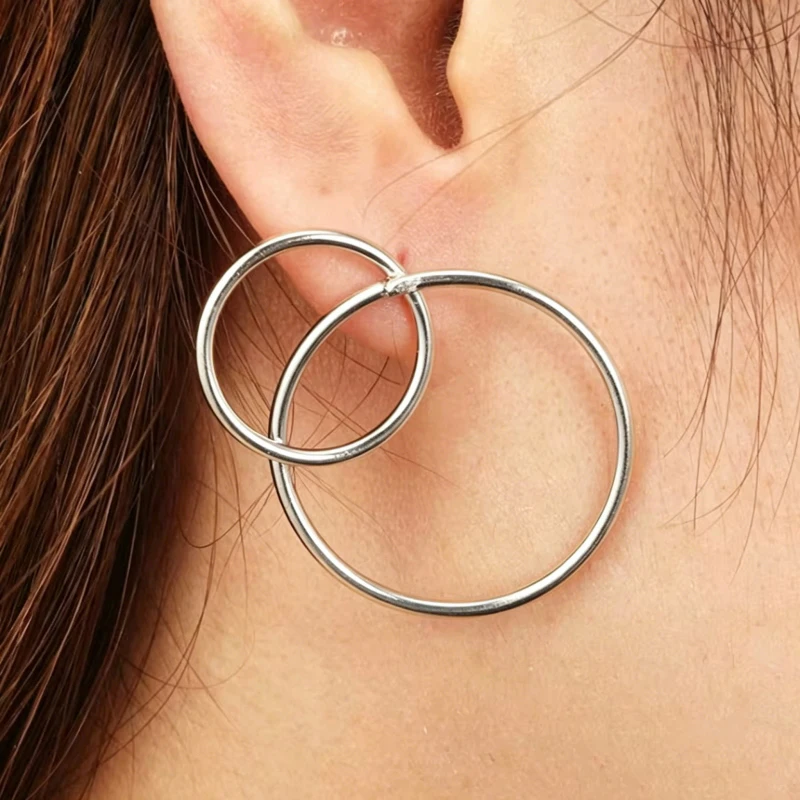 Double Circles Women's Stud Earrings Small Circle in Big Circle Unique Design Unusual Earrings for Female Gold Color Ear Jewelry