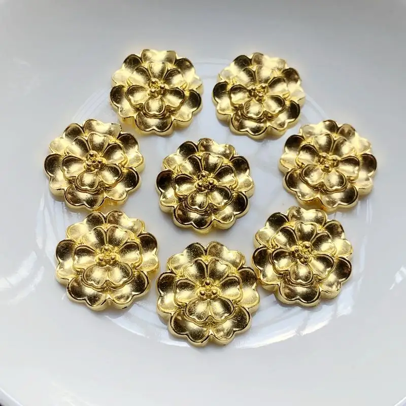 30pcs gold flower Decal scrapbook flat back resin jewelry DIY found 20mm rhinestone applique