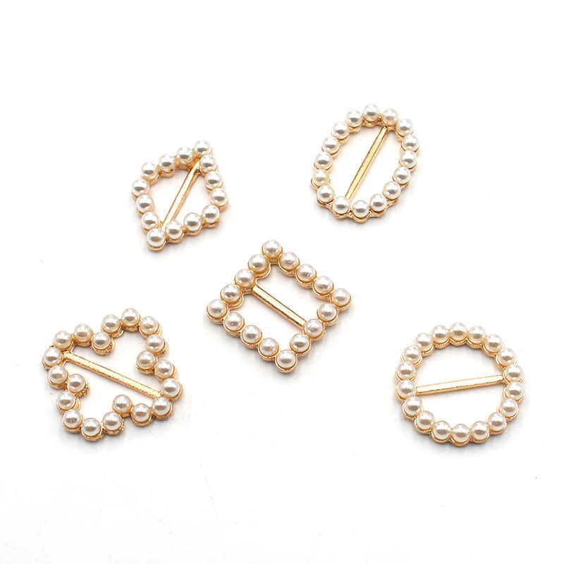 10Pcs Pearl alloy buckles of various shapes Wedding dress box hair band decorative accessories