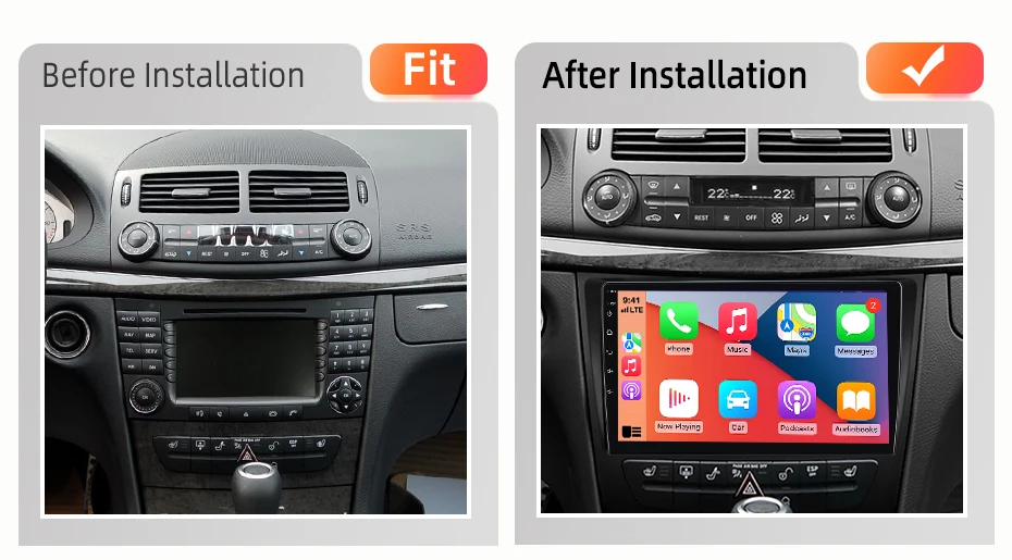 AWESAFE Wireless CarPlay Android Auto Radio für Mercedes Benz E-Klasse W211 E300 2002-2010 Auto Intelligente Systeme RDS GPS FM BT – Detail 3