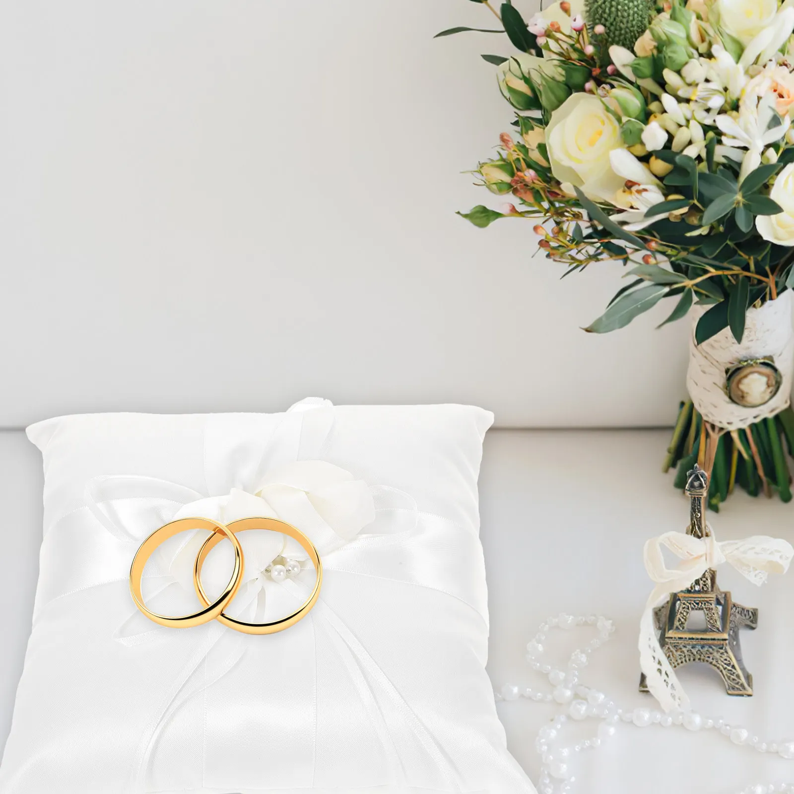 Bantal Cincin Satin Putih Eleg - Ring Bearer Pillow ulasan dan harga