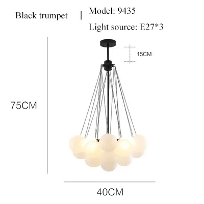TAONUANSHU Moderne Milchglaskugel Deckenleuchter Schwarz Gold Pendelleuchten 19/37 Glas Hängelampe für Esszimmer Wohnzimmer 6