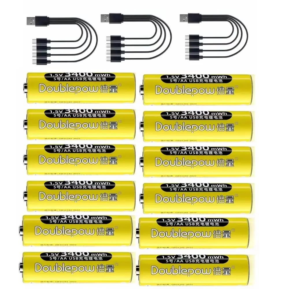 

12pcs/lot 1.5V AA rechargeable battery 3400mWh USB lithium-ion battery is suitable for alarm clock door lock toy battery