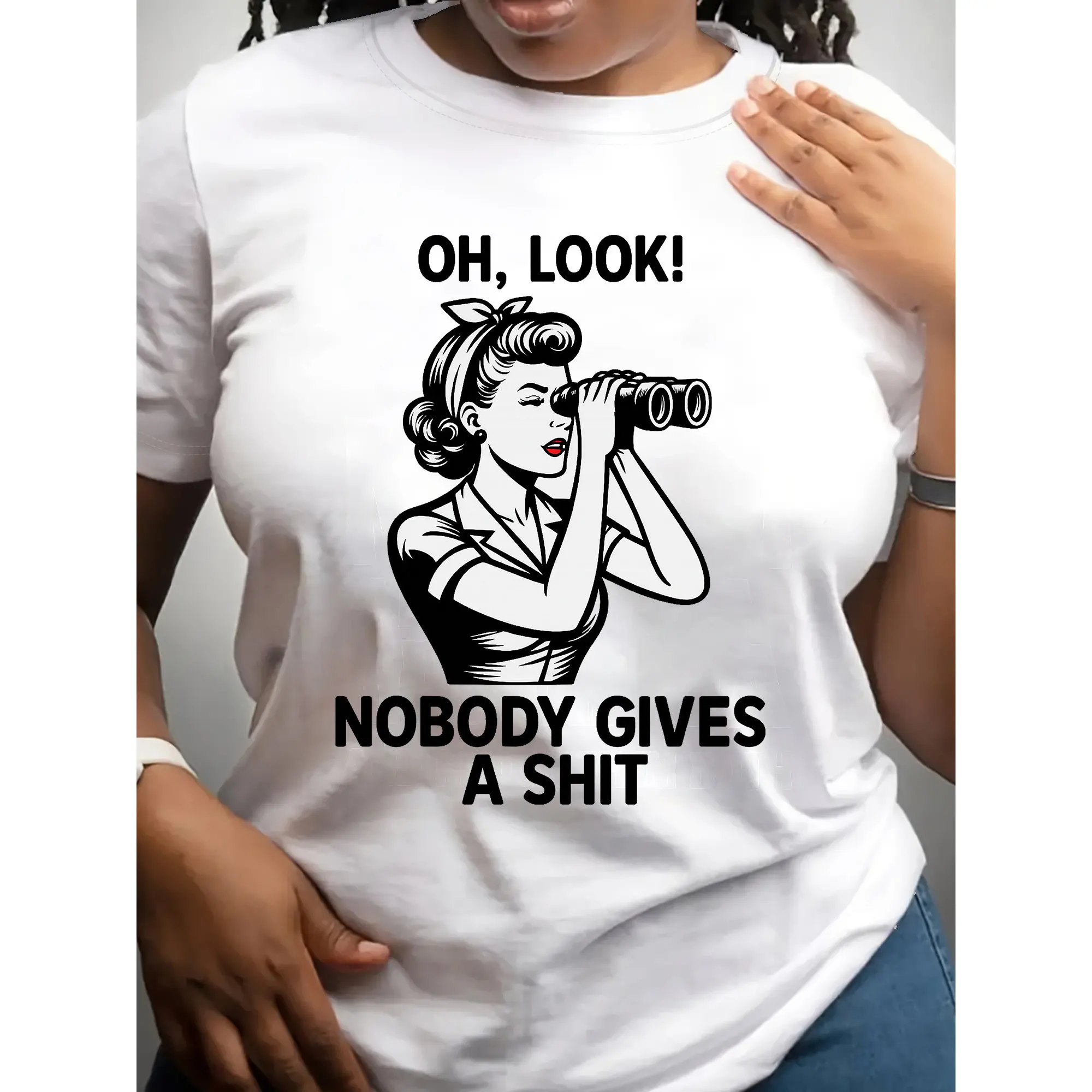 T-shirt à manches courtes imprimé « Nobody Gives A Damn », style rétro américain, décontracté pour femme, idéal pour l'été et le quotidien