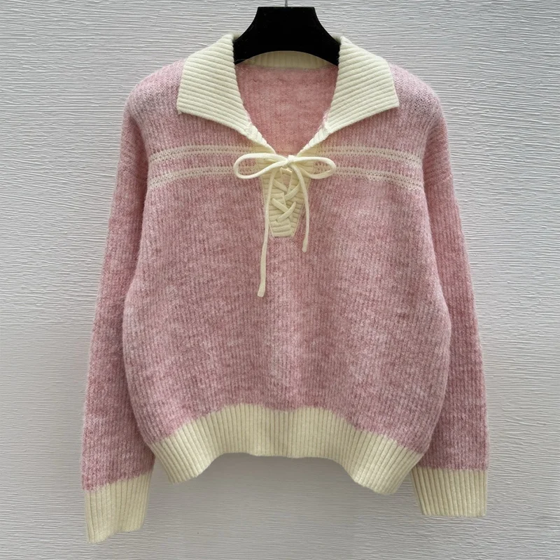 

High-quality embroidered logo lace-adjustable collar women's sweater is soft and gentle pullover 251004158