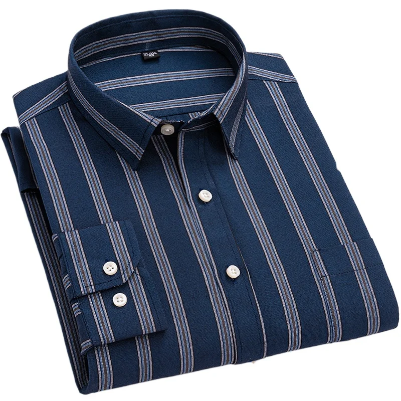 2026 New IN Oxford Luxury Brand Thin  Men's Social Shirt Pure Cotton Soft Buttoned Plaid Formal Work Western Clothing