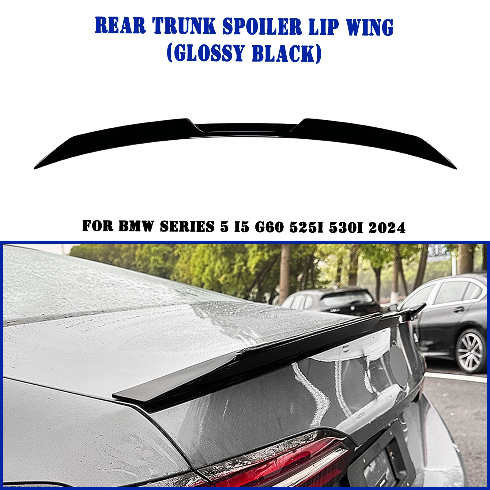 

For BMW 5 Series I5 G60 520i 525i 528i 530i 535i M60 2024 Rear Trunk Lid Spoiler Wing Carbon Fiber Look/Gloss Black Splitter Lip