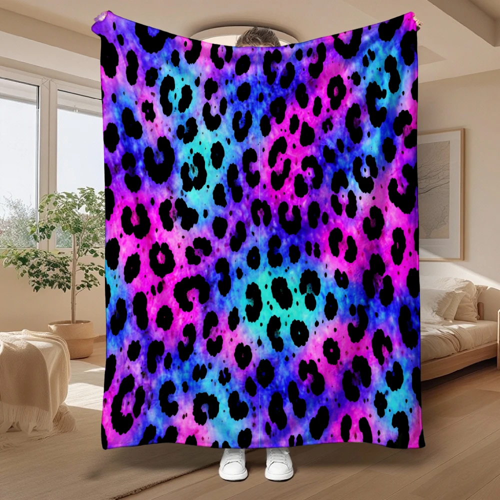 Throw Blanket Bright Multihued Leopard Spot Art Sofa Couch Cover for Apartment Relax Vivid Contemporary Home Ornament Decoration