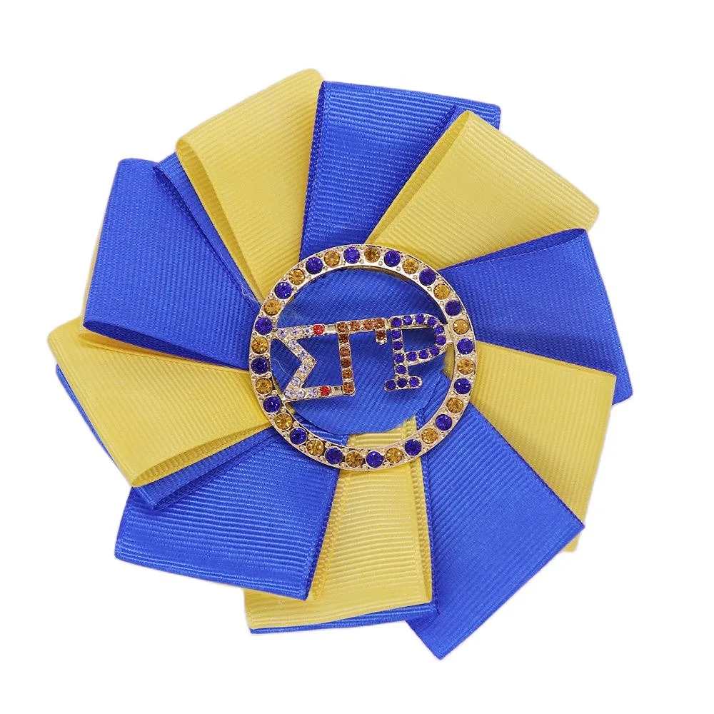 New Made Layers Satin Solid Blue Yellow Ribbon Divine Nine Sorority Sigma Gamma Rho Corsage Brooches For Lady