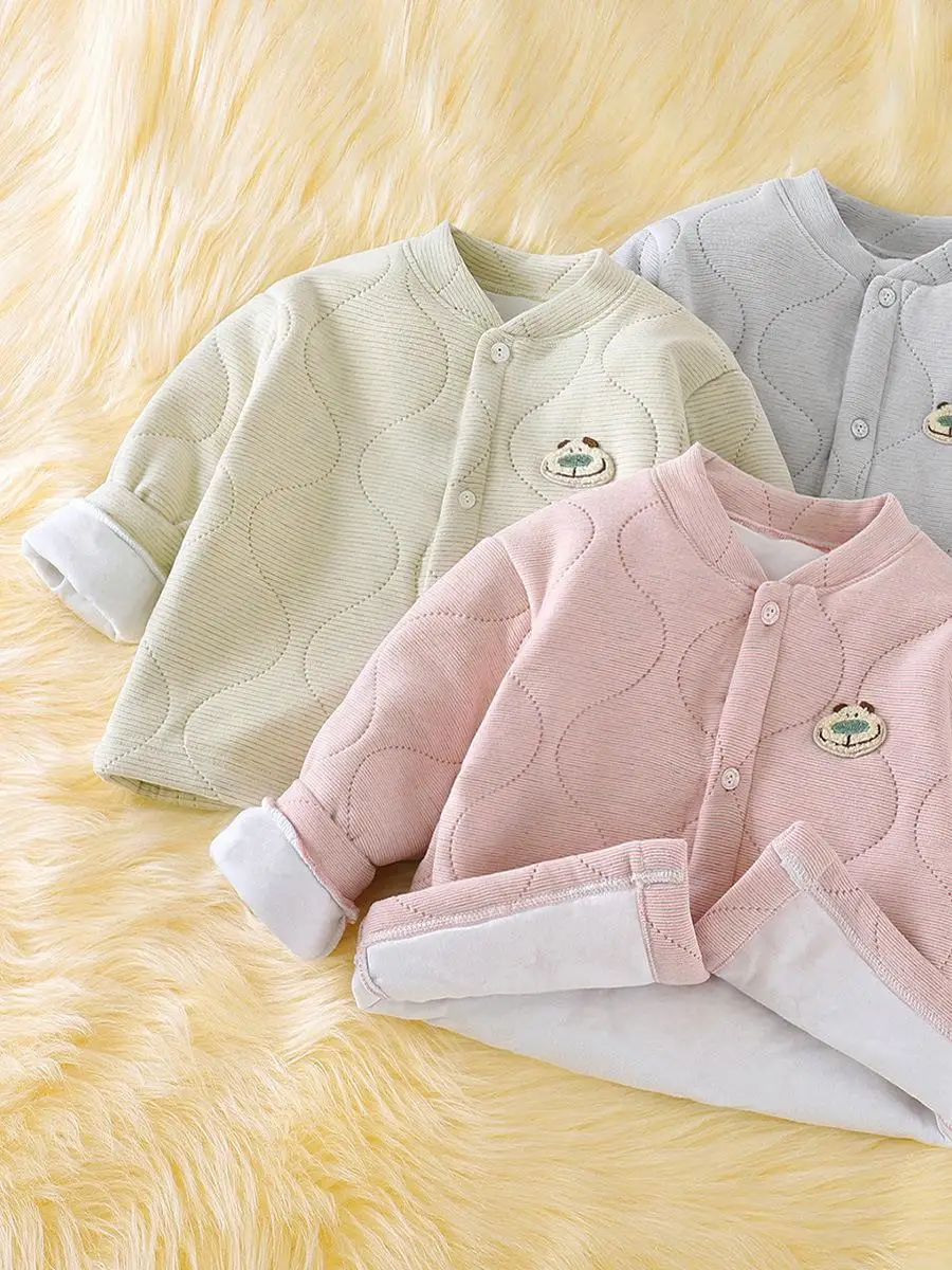 

Children's Winter Thiened Comfortable Cotton Cardigan ex Casual Inner Wear Long Sve round Ne Korean Sle Coat