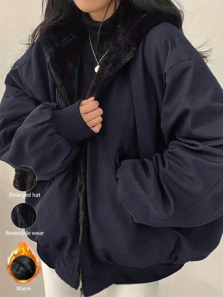 

Женская двусторонняя утепленная куртка с капюшоном для осени и зимы