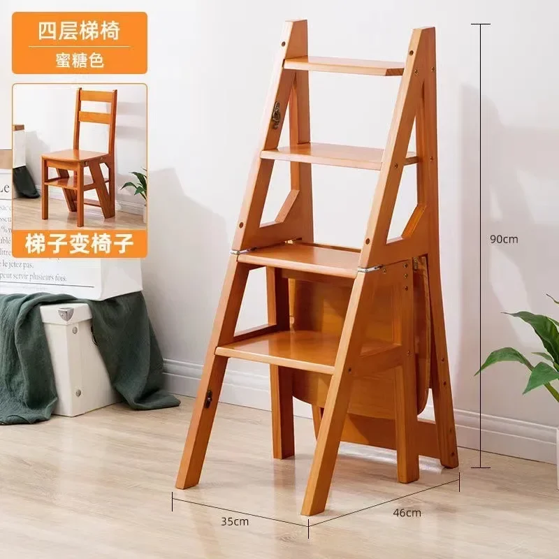 Solid Wood Ladder Chair Household Ladder Chair Folding Dual-use Ladder Stool Indoor Climbing Pedal Stair Multi-function