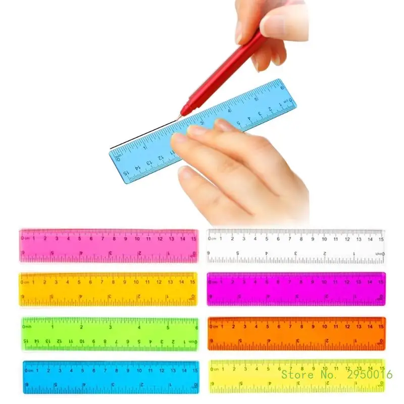 

8 Pcs 6 Inch Transparent Ruler Colorful Plastic Rulers Straight Shatterproof Ruler Math Supplies School Office Measuring Tools