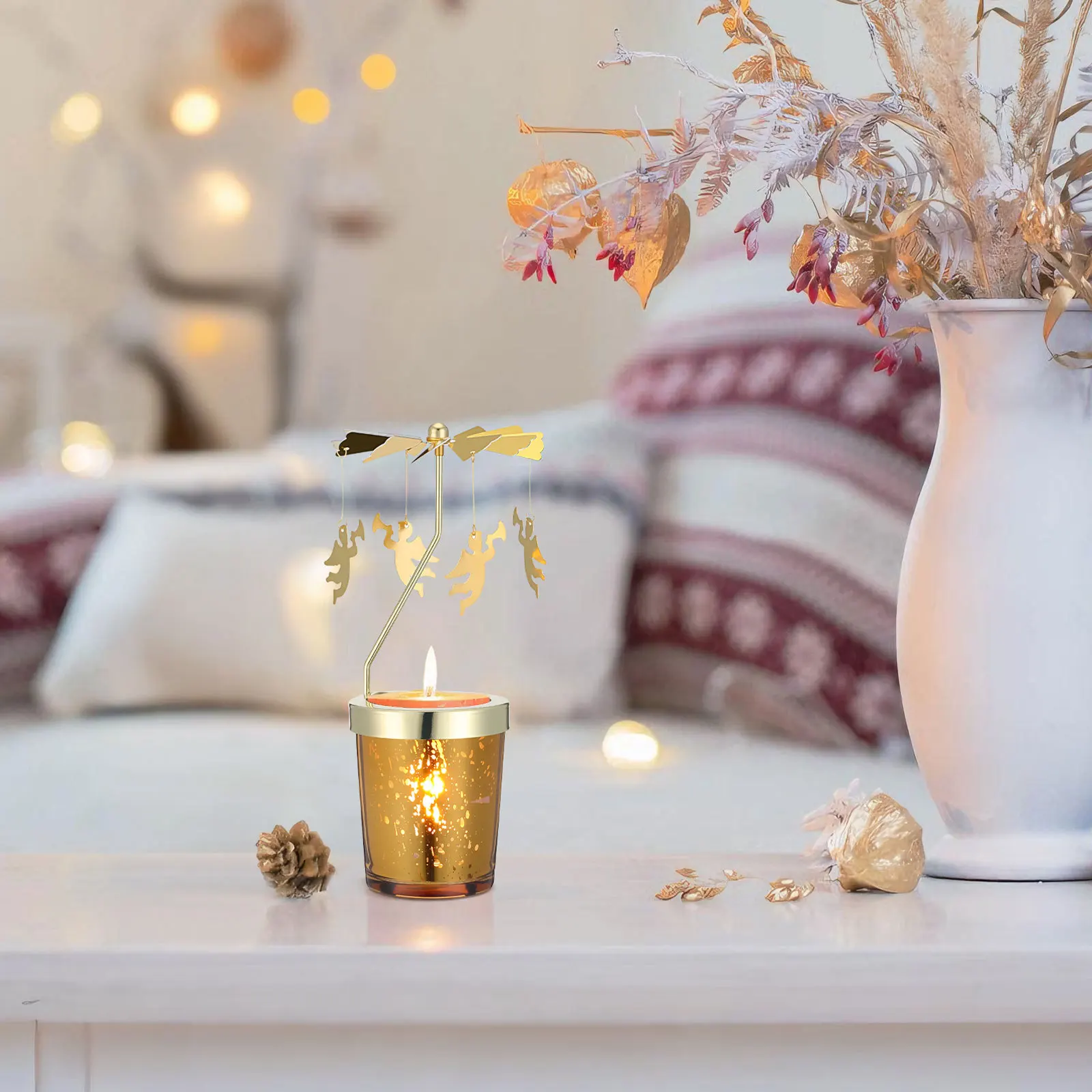 

1Pcs Rotating Candlestick Stylish Rotatable Display Rack for Festival Christmas Decor Home Party Candlestick Decoration