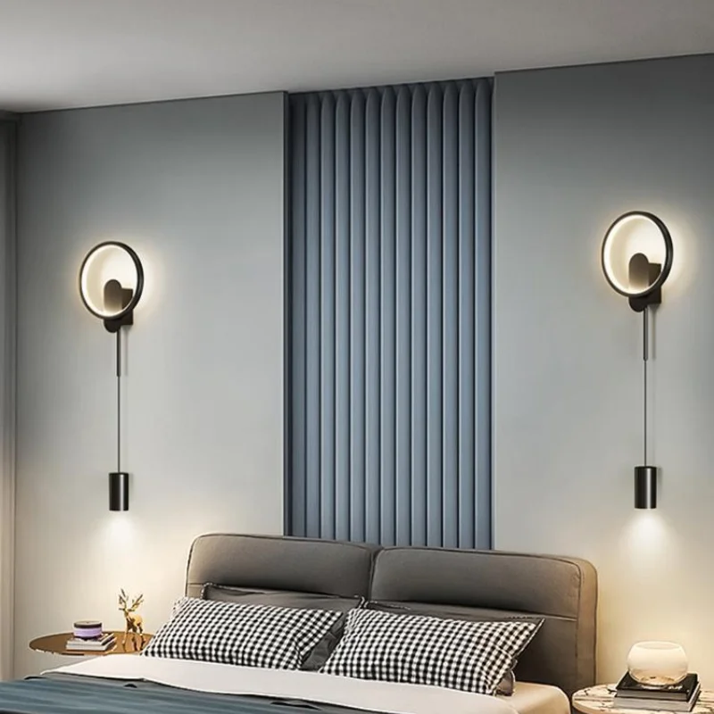 Lámpara de pared de hierro para decoración del hogar, accesorio de iluminación LED Simple, nórdico, moderno, para dormitorio y sala de estar